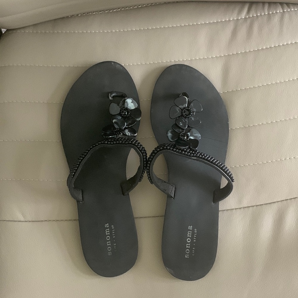 Black beaded sandals